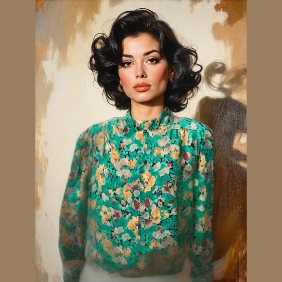 Jacques Vert Tops - Jacques Vert vintage floral print long sleeves blouse Sz US 10 green brown